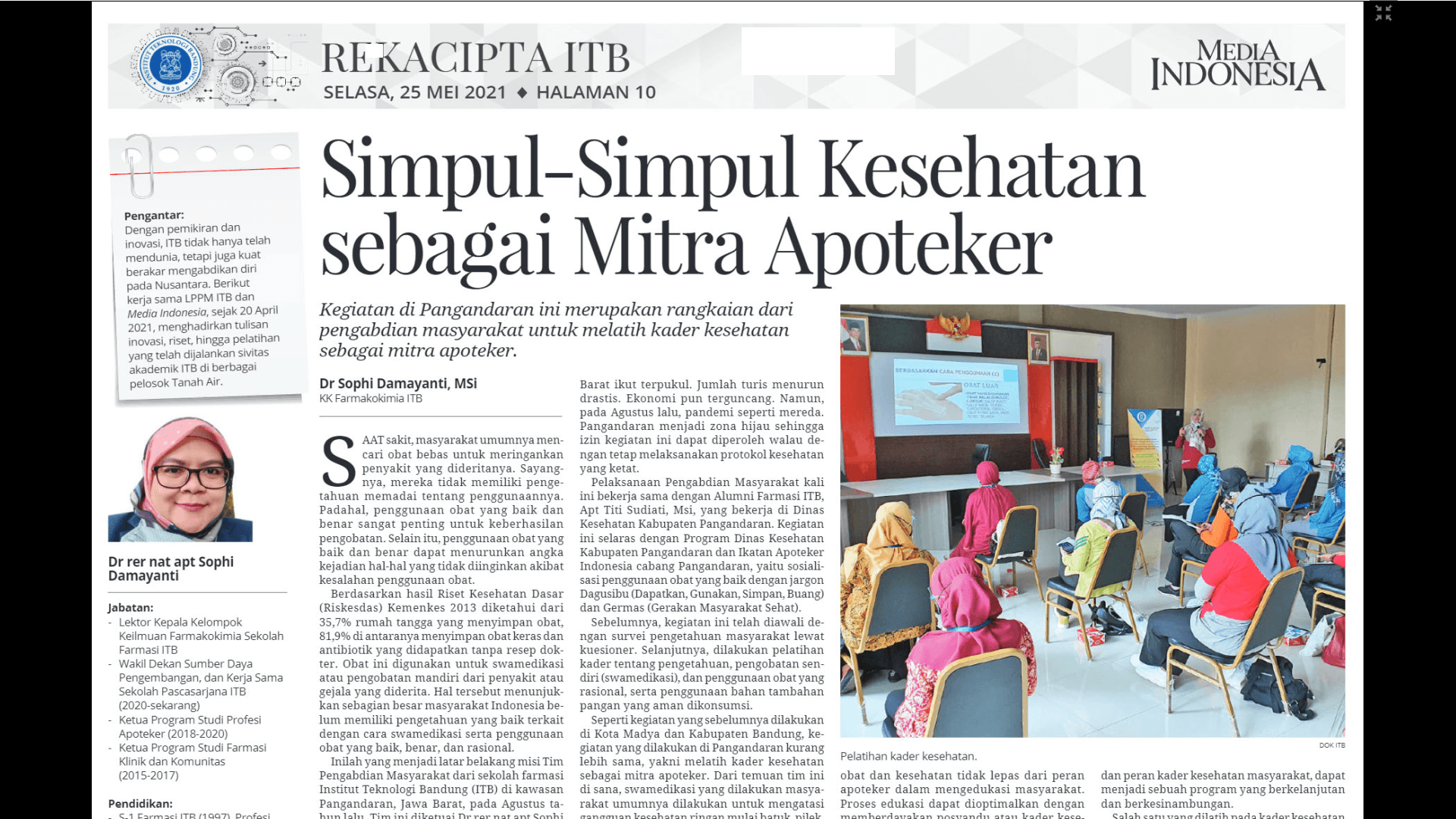 Pengabdian Masyarakat Sekolah Farmasi ITB, Bangun Kader Kesehatan di Daerah Pangandaran