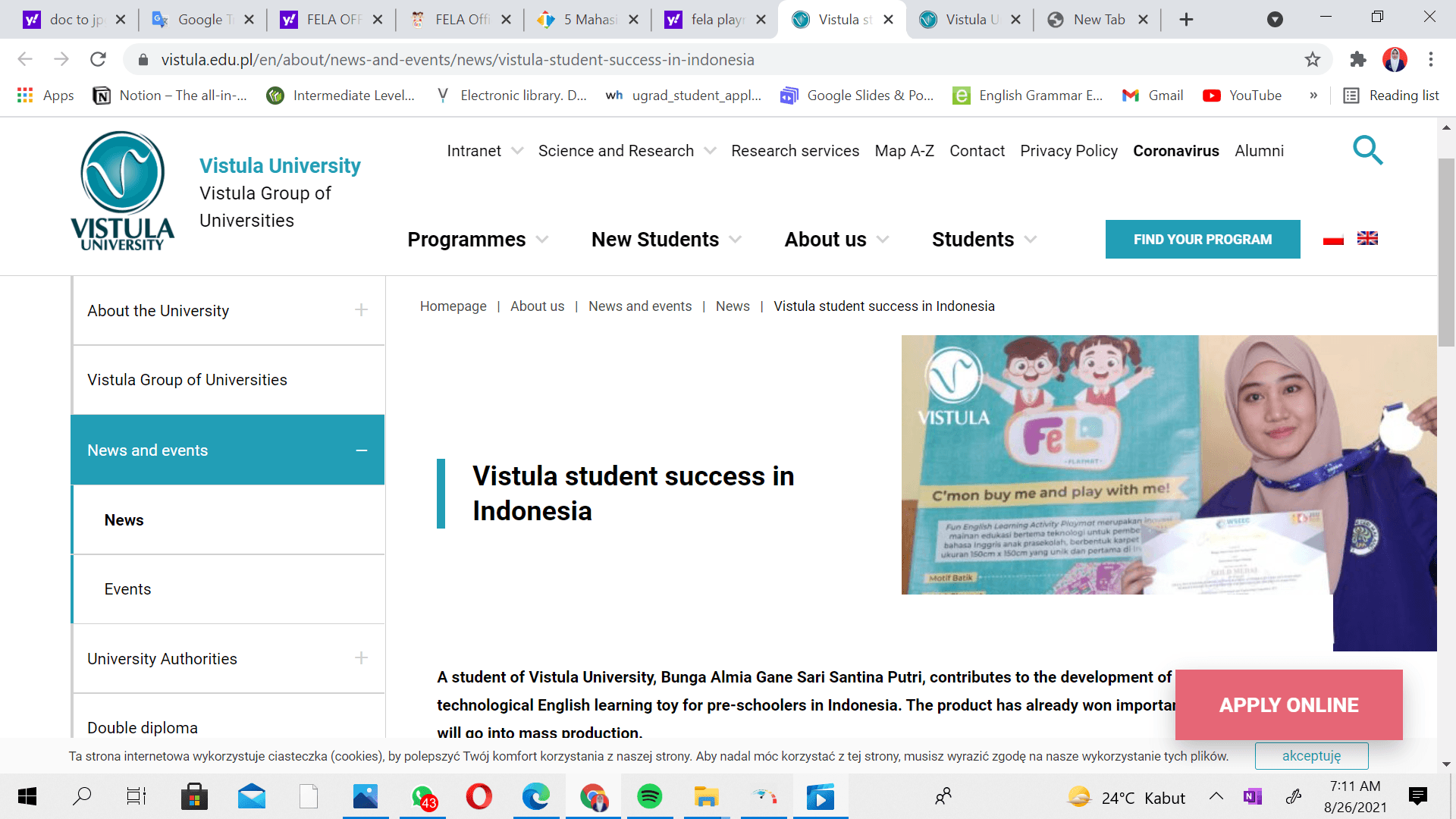 Membanggakan! PKM-K Tim FELA Peroleh Dukungan Vistula University, Polandia Serta Raih 2 Penghargaan Tingkat Internasional