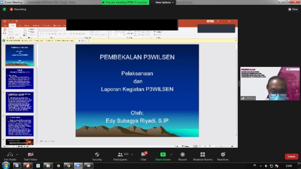 Pembekalan Program Pembinaan Dan Pengembangan Wilayah Seni (P3Wilsen) LPPM Yogyakarta 2021