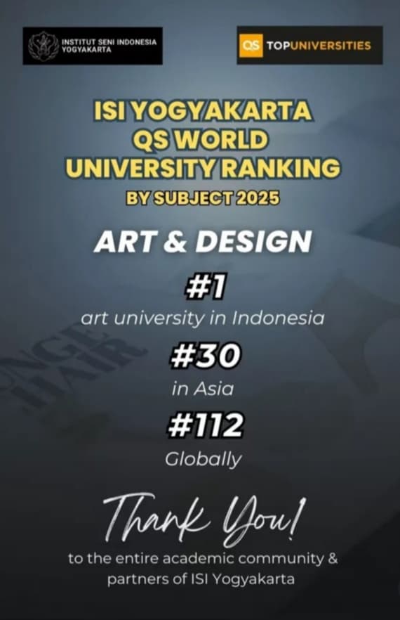 ISI Yogyakarta Perguruan Tinggi Seni Terbaik di Indonesia dalam QS World University Ranking 2025