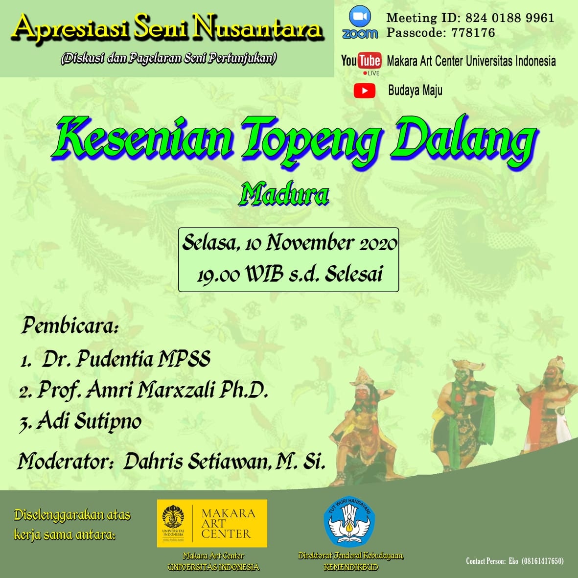 MAC UI dan Ditjen Kebudayaan Selenggarakan Seni Topeng Dalang Rukun Pewaras Madura