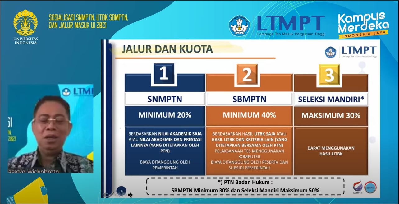 UI Laksanakan Sosialisasi SNMPTN, SBMPTN, dan Jalur Masuk UI 2021
