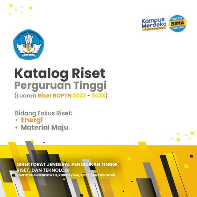 Katalog Riset Perguruan Tinggi (Luaran Riset BOPTN 2022-2023) Bidang Fokus Riset Energi dan Material Maju