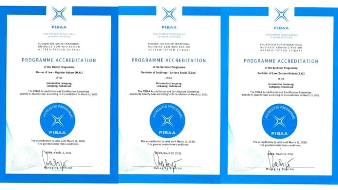 Wujudkan Standar Global, Tiga Prodi Unila Raih Akreditasi Internasional FIBAA