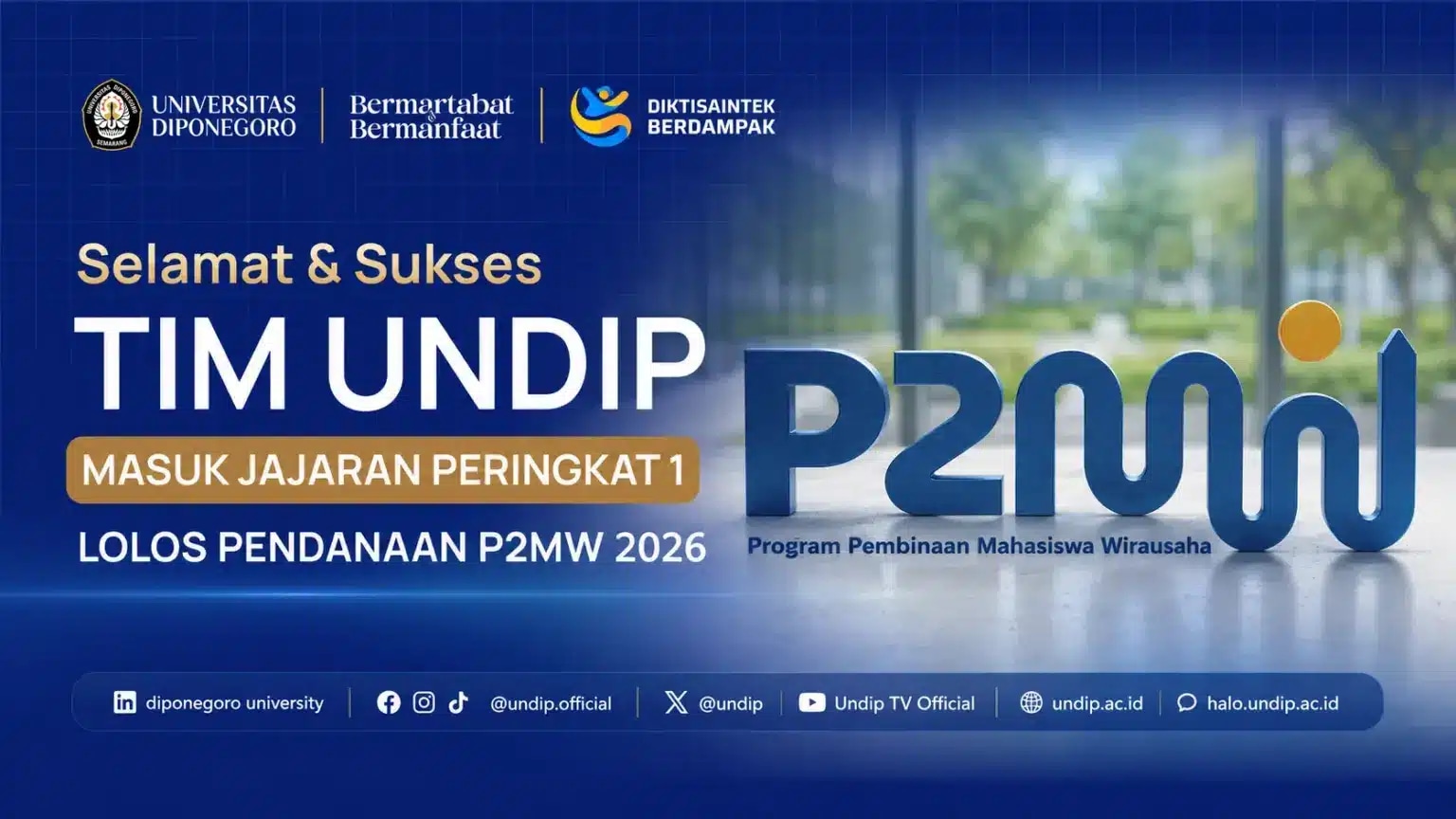 UNDIP Perkuat Posisi dalam Kewirausahaan Nasional, Jadi Salah Satu Kampus dengan Proposal Lolos P2MW 2026 Terbanyak