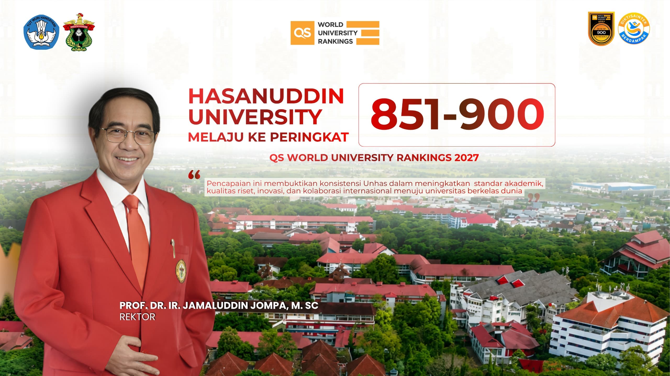 Lompatan Global Unhas, Naik 111 Peringkat di QS World University Rankings 2027